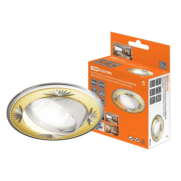 Светильник встраиваемый TDM поворотный СВ 02-04 MR16 50W 230V G5.3 перламутр золото/хром d74mm IP20