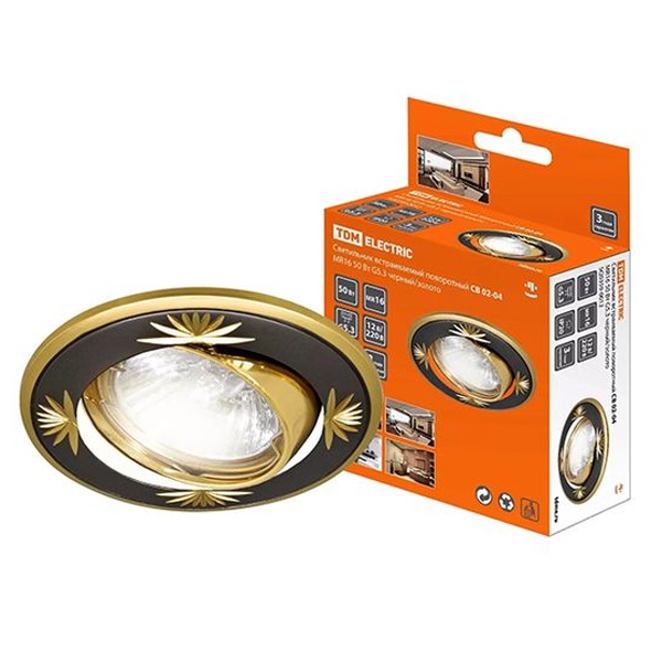 Светильник встраиваемый TDM поворотный СВ 02-04 MR16 50W 230V G5.3 черный/золото d74mm IP20