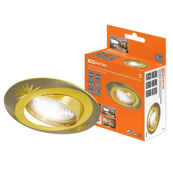 Светильник встраиваемый TDM поворотный СВ 02-05 MR16 50W 230V G5.3 матовый никель/золото d72mm IP20