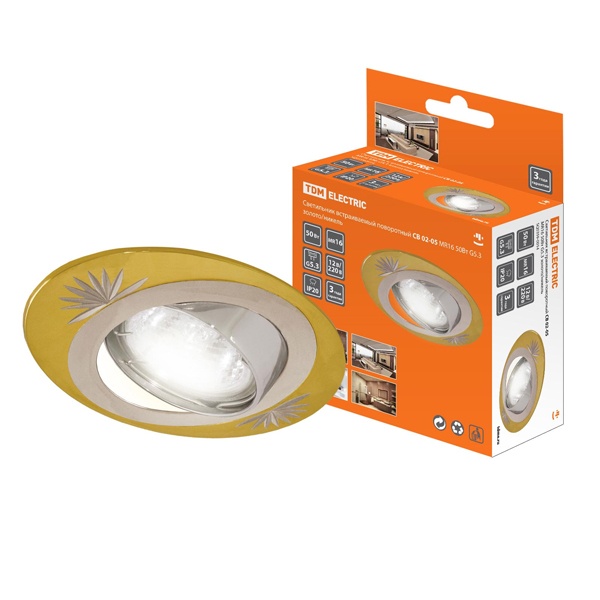 Светильник встраиваемый TDM поворотный СВ 02-05 MR16 50W 230V G5.3 золото/никель d72mm IP20
