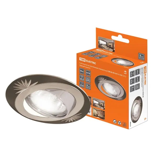 Светильник встраиваемый TDM поворотный СВ 02-05 MR16 50W 230V G5.3 черный/никель d72mm IP20