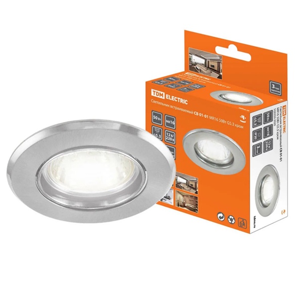 Светильник встраиваемый TDM СВ 01-01 MR16 50W 230V G5.3 хром d60mm IP20