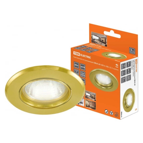 Светильник встраиваемый TDM СВ 01-01 MR16 50W 230V G5.3 золото d60mm IP20