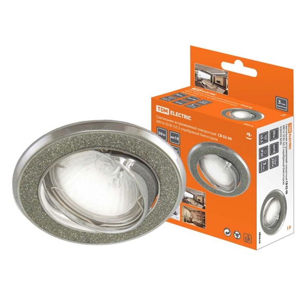 Светильник встраиваемый TDM поворотный СВ 02-06 MR16 50W 230V G5.3 серебряный блеск/хром d74mm IP20