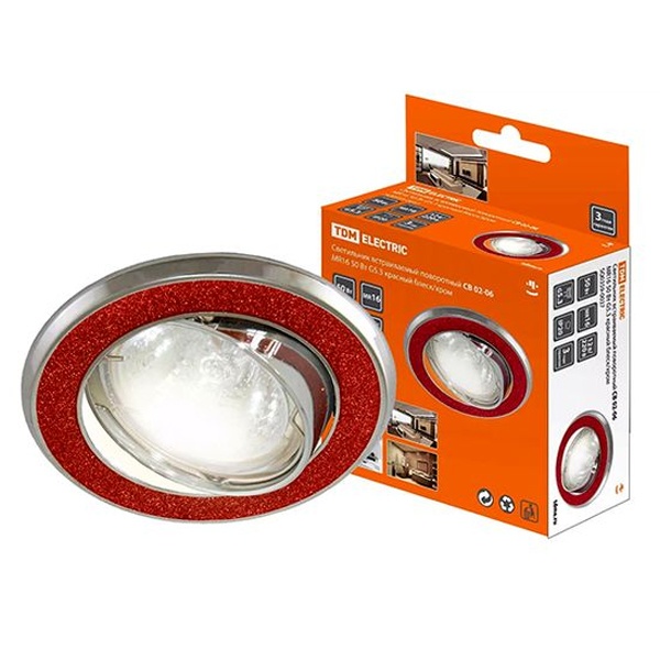 Светильник встраиваемый TDM поворотный СВ 02-06 MR16 50W 230V G5.3 красный блеск/хром d74mm IP20
