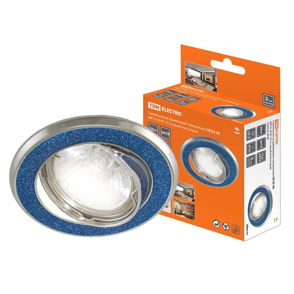 Светильник встраиваемый TDM поворотный СВ 02-06 MR16 50W 230V G5.3 синий блеск/хром d74mm IP20