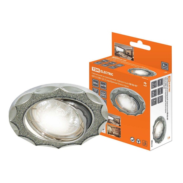 Светильник встраиваемый TDM поворотный СВ 02-07 MR16 50W 230V G5.3 серебряный блеск/хром d74mm IP20