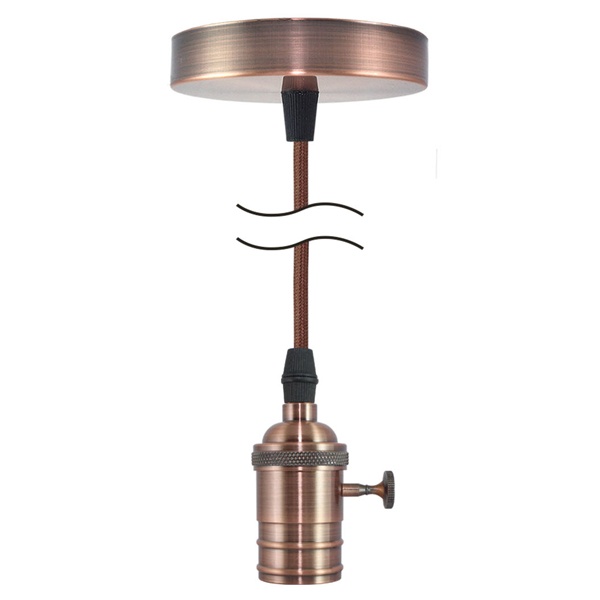 Патрон Е27 TDM с выключателем с подвесом 1 м, металлический Лофт, медь