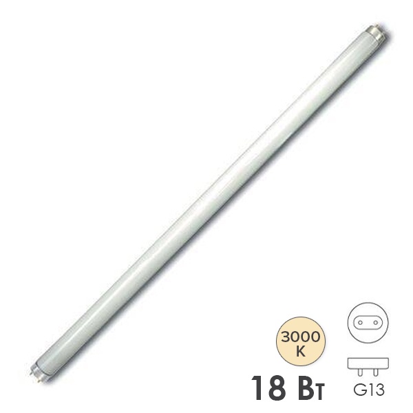 Люминесцентная линейная лампа TDM T8 ЛЛ 18W/630 3000K G13 590mm