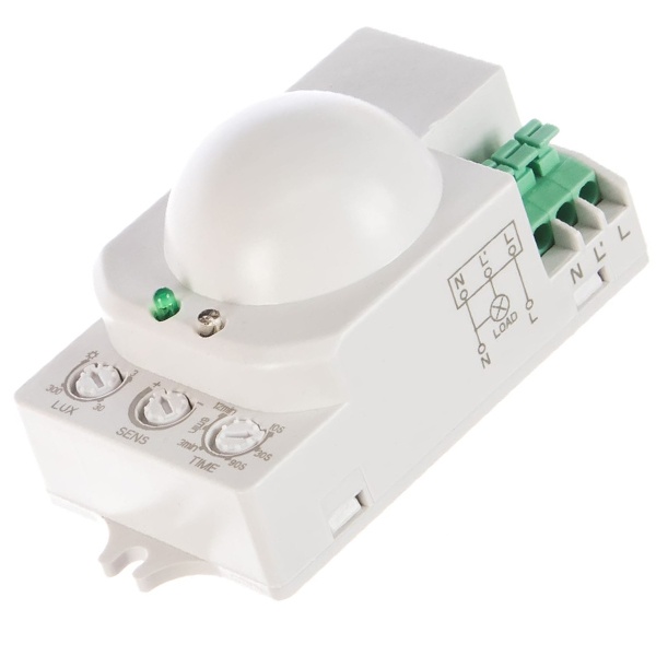 Датчик движения микроволновый TDM ДДМ-01 5,8ГГц 1200Вт 10-720с 1-8м 120(сбоку)+360(сверху)гр IP20