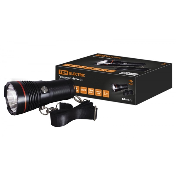 Прожектор TDM Титан 7, 30Вт CREE 3600 лм, 4х18650, IPX5, Type-C