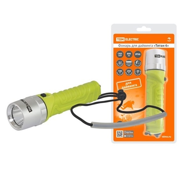 Фонарь TDM Титан 6 для дайвинга, 10Вт CREE 800Lm 4хАА IPX8 до 100м