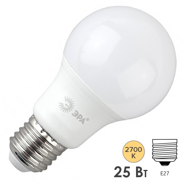 Лампа светодиодная груша ЭРА RED LINE LED A65 25W 827 E27 теплый свет