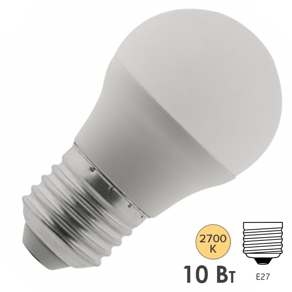 Лампа светодиодная шарик ЭРА LED RED LINE P45 10W 827 2700K 220V E27 теплый свет