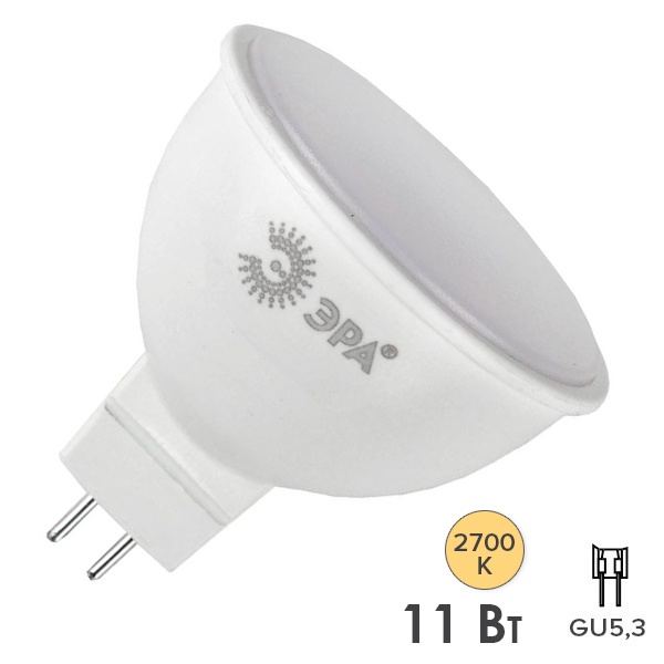 Лампа светодиодная ЭРА LED RED LINE ECO MR16-11W-827-GU5.3 2700K 220V теплый свет