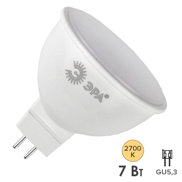 Лампа светодиодная ЭРА LED RED LINE MR16-7W-827-GU5.3 2700K 220V теплый свет
