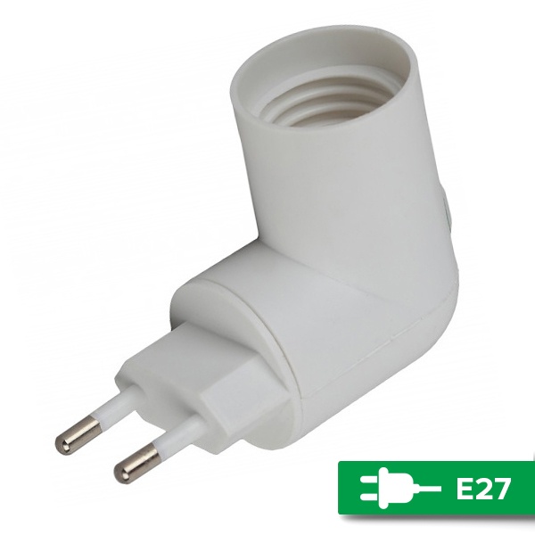 Патрон-переходник ЭРА с вилки на Е27 с выключателем белый