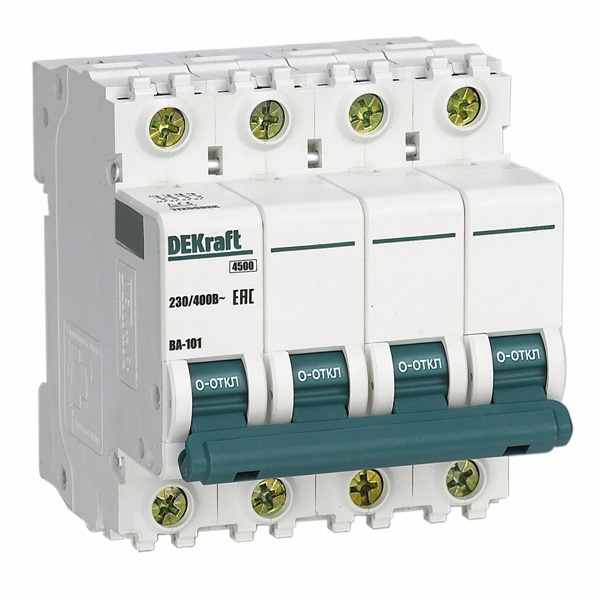 Автоматический выключатель DEKraft ВА-101 1A B 4P 4,5кА (автомат электрический)