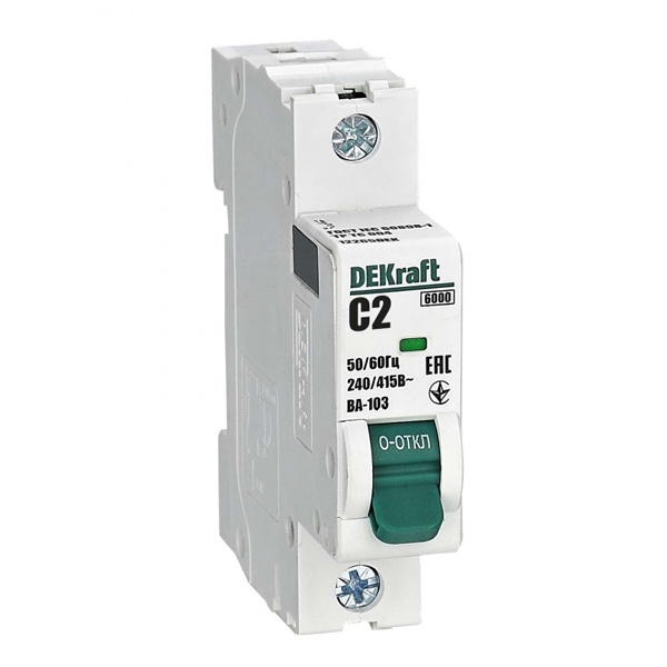 Автоматический выключатель DEKraft ВА-103 2A C 1P 6кА (автомат электрический)
