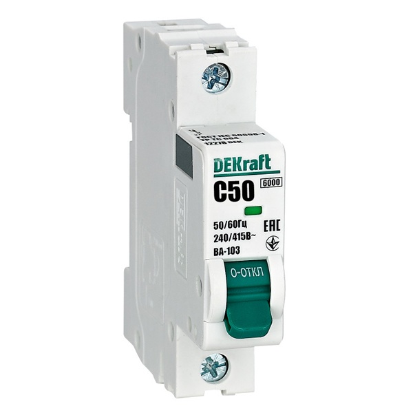 Автоматический выключатель DEKraft ВА-103 50A C 1P 6кА (автомат электрический)