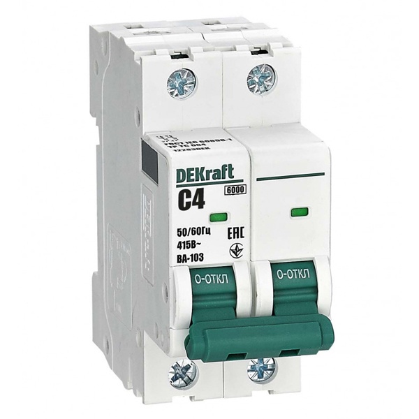 Автоматический выключатель DEKraft ВА-103 4A C 2P 6кА (автомат электрический)