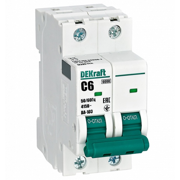 Автоматический выключатель DEKraft ВА-103 6A C 2P 6кА (автомат электрический)