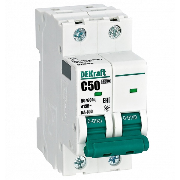 Автоматический выключатель DEKraft ВА-103 50A C 2P 6кА (автомат электрический)
