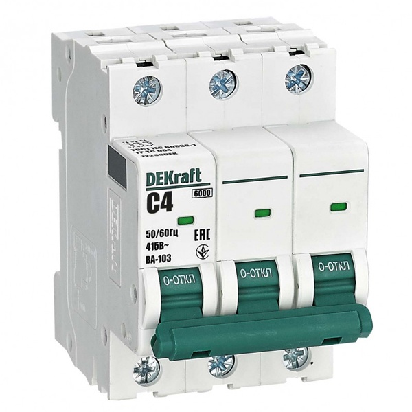 Автоматический выключатель DEKraft ВА-103 4A C 3P 6кА (автомат электрический)