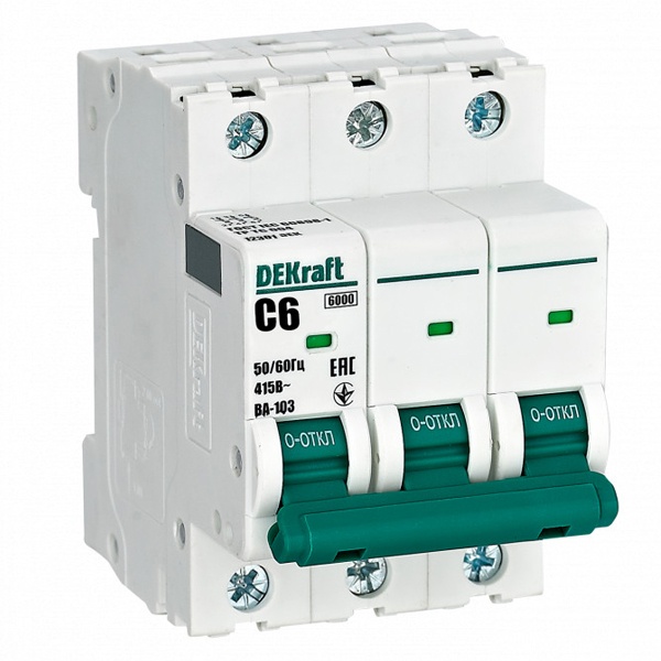 Автоматический выключатель DEKraft ВА-103 6A C 3P 6кА (автомат электрический)