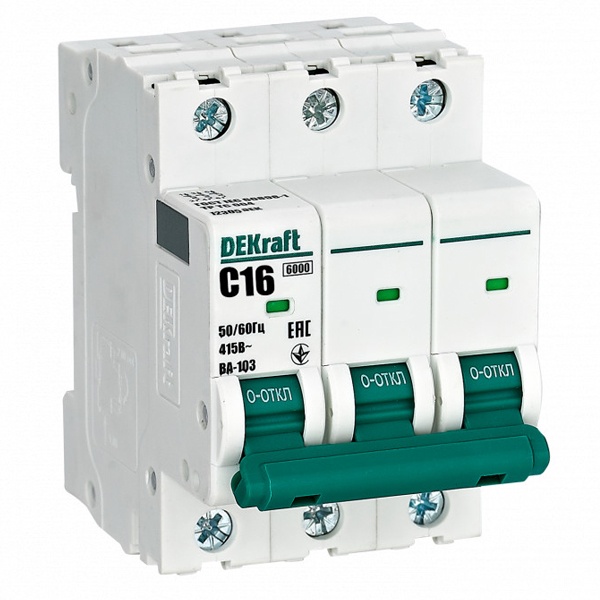 Автоматический выключатель DEKraft ВА-103 16A C 3P 6кА (автомат электрический)