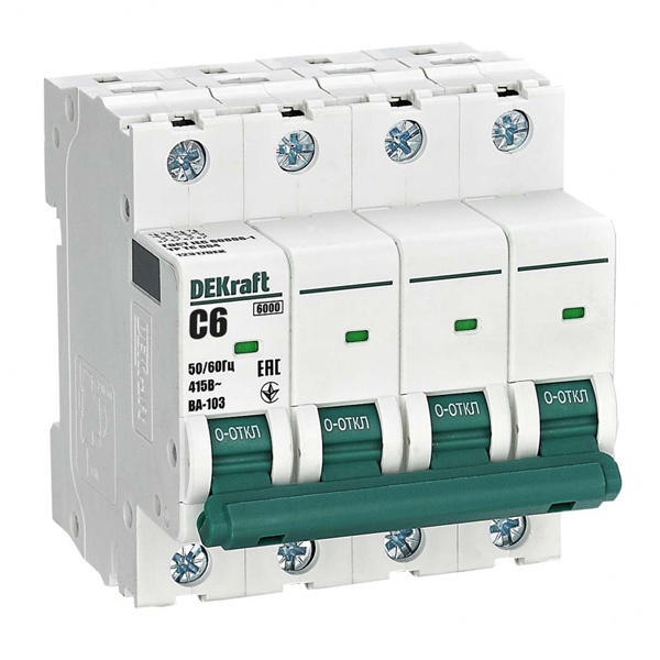 Автоматический выключатель DEKraft ВА-103 6A C 4P 6кА (автомат электрический)