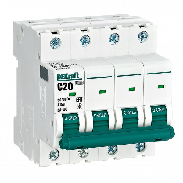 Автоматический выключатель DEKraft ВА-103 20A C 4P 6кА (автомат электрический)