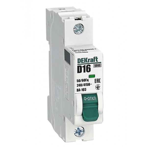 Автоматический выключатель DEKraft ВА-103 16A D 1P 6кА (автомат электрический)