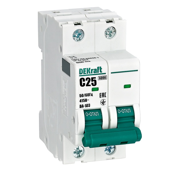 Автоматический выключатель DEKraft ВА-103 25A D 2P 6кА (автомат электрический)