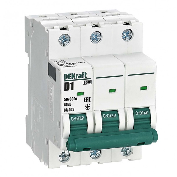 Автоматический выключатель DEKraft ВА-103 1A D 3P 6кА (автомат электрический)