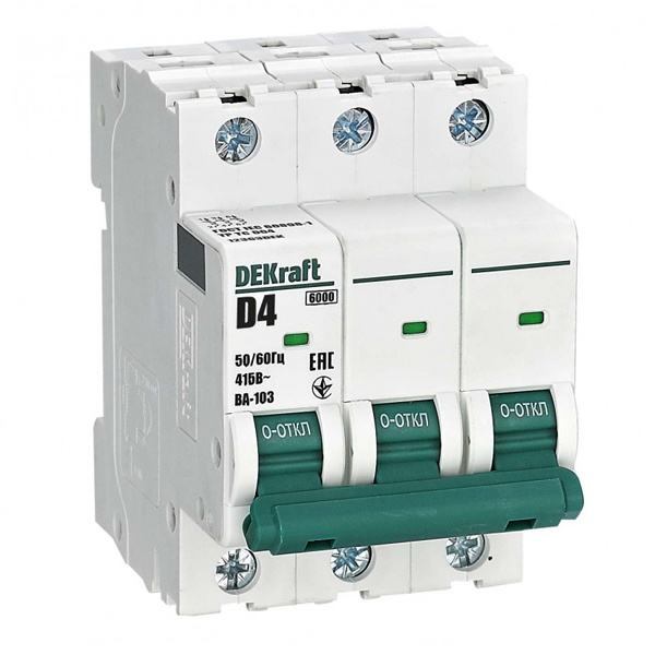 Автоматический выключатель DEKraft ВА-103 4A D 3P 6кА (автомат электрический)