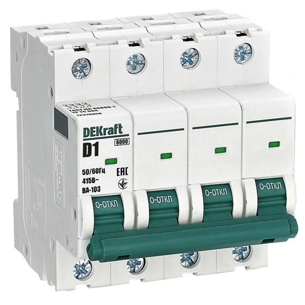 Автоматический выключатель DEKraft ВА-103 1A D 4P 6кА (автомат электрический)