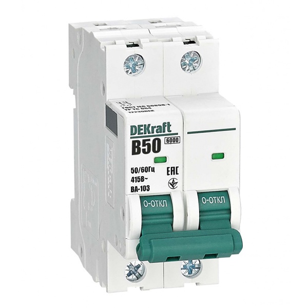 Автоматический выключатель DEKraft ВА-103 50A B 2P 6кА (автомат электрический)