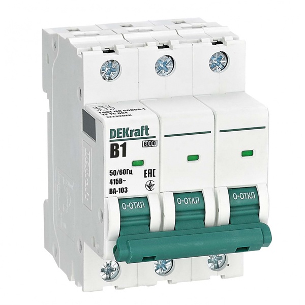 Автоматический выключатель DEKraft ВА-103 1A B 3P 6кА (автомат электрический)