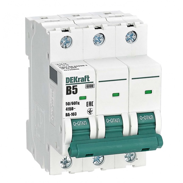 Автоматический выключатель DEKraft ВА-103 5A B 3P 6кА (автомат электрический)