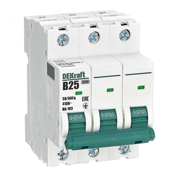 Автоматический выключатель DEKraft ВА-103 25A B 3P 6кА (автомат электрический)