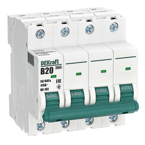 Автоматический выключатель DEKraft ВА-103 20A B 4P 6кА (автомат электрический)