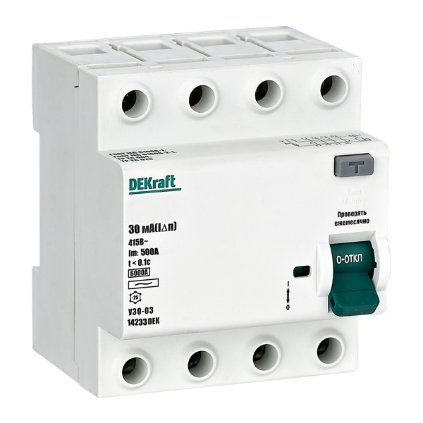 Дифференциальный выключатель DEKraft УЗО-03 4P 100А 30мА тип AC 6кА