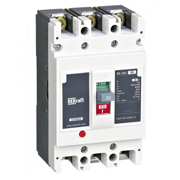 Автоматический выключатель DEKraft ВА-301L силовой 3P 100А 25кА 5In (автомат электрический)