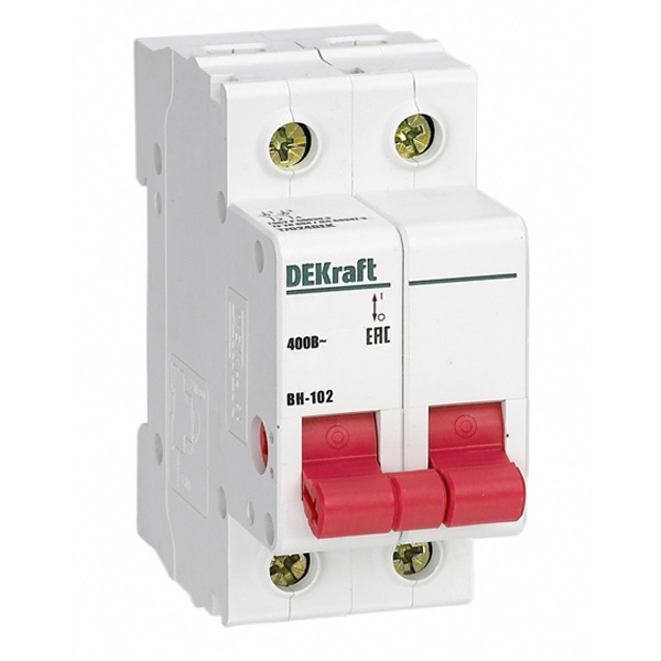 Рубильник модульный DEKraft ВН-102 2P 32А однофазный (выключатель нагрузки)