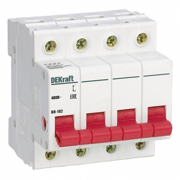 Рубильник модульный DEKraft ВН-102 4P 100А трехфазный (выключатель нагрузки)