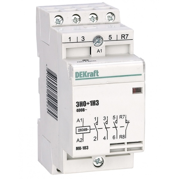 Контактор модульный DEKraft МК-103 3НО+1НЗ 16А катушка 230В