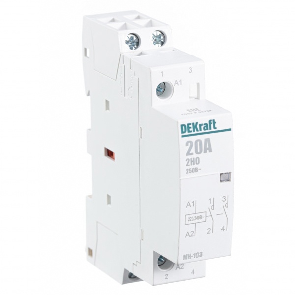Контактор модульный DEKraft МК-103 2НО 20А катушка 230В