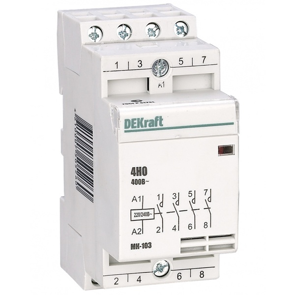 Контактор модульный DEKraft МК-103 4НО 20А катушка 230В