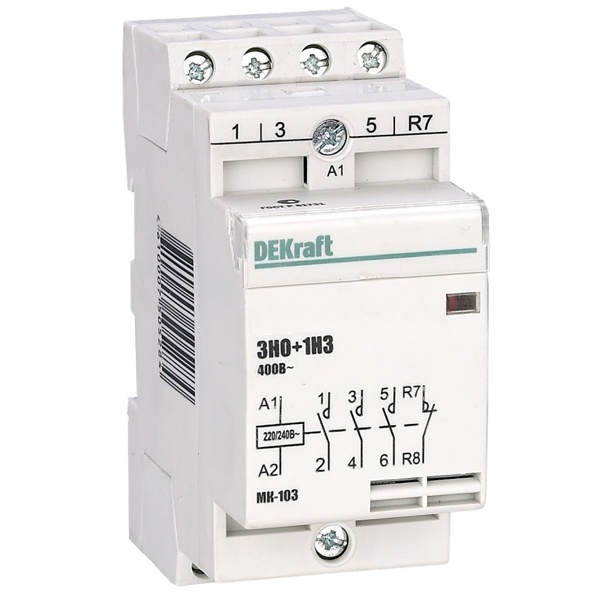 Контактор модульный DEKraft МК-103 3НО+1НЗ 20А катушка 230В